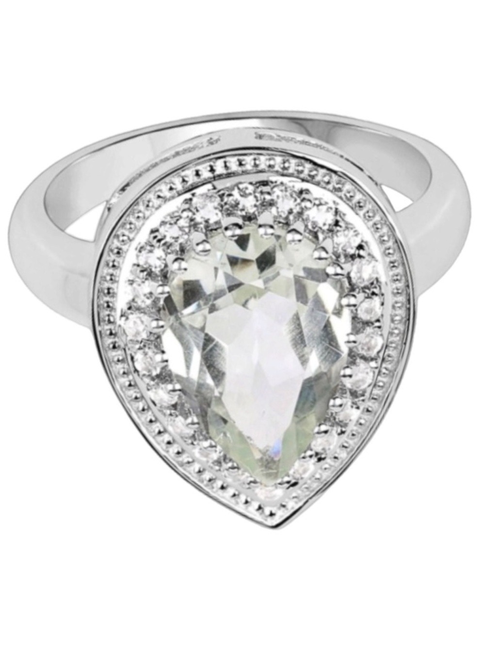 3 Carat Amethyst Teardrop Topaz Ring Pear Round Cut Rhodium Sterling Silver NWT